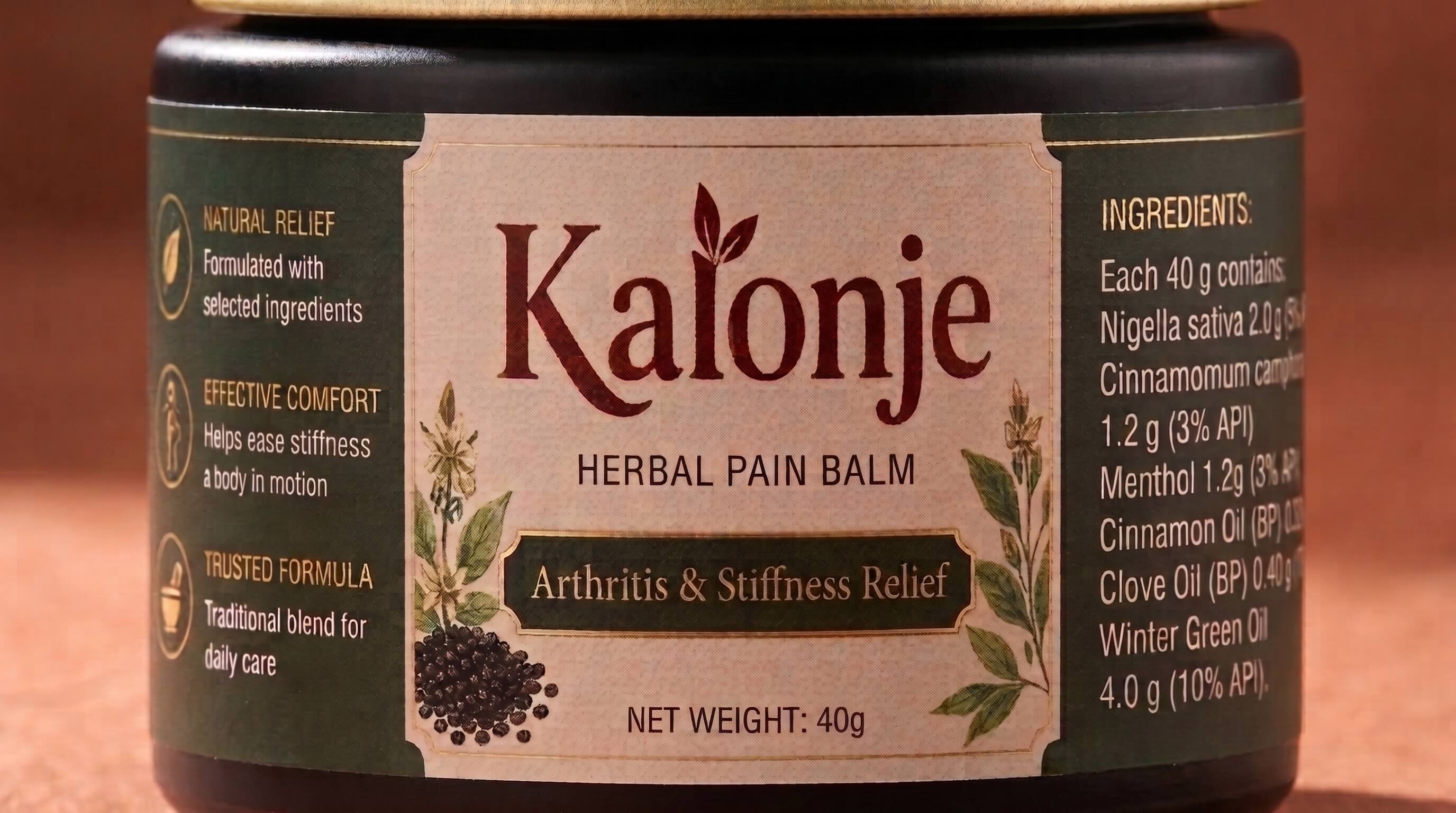 Kalonje Herbal Pain Balm label